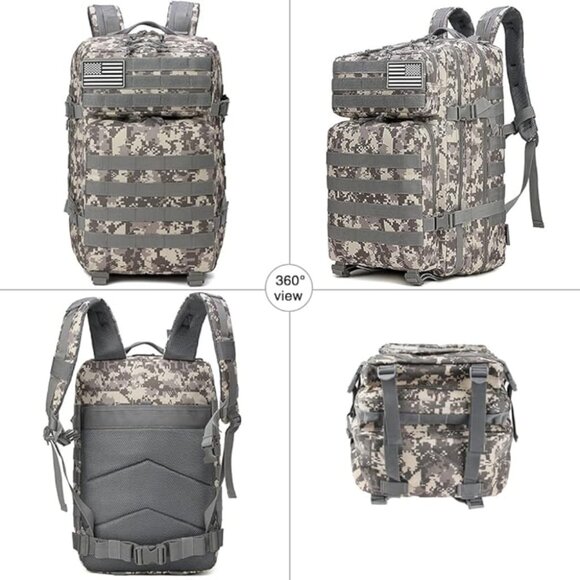 45L Tactical Backpack Camo Beige Waterproof Multi Compartment for Hiking Camping - Picture 5 of 8